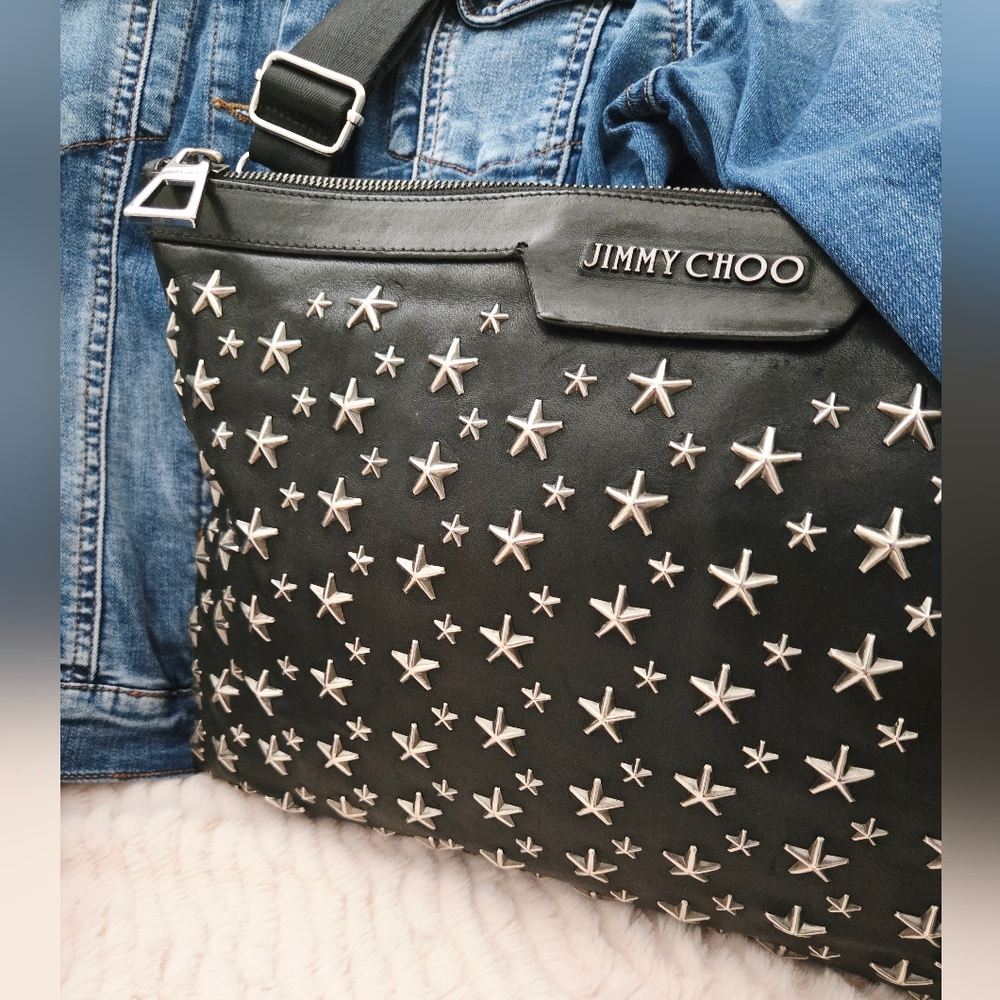 Authentic JIMMY CHOO Sky Star Studded Black Clutch Wallet WOC Crossbody Shoulder - Picture 4 of 16
